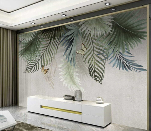 Butterflies flutter among leafy branches Wall murals Butterflies flutter among leafy branches