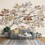 Wall murals Metal tree with leaves