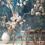 Wall murals White flower on a blue background