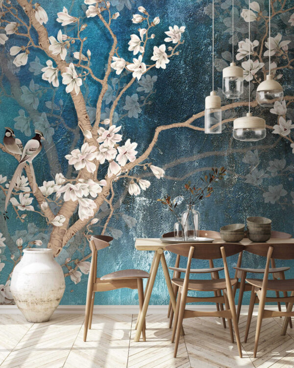 White flower on a blue background Wall murals White flower on a blue background