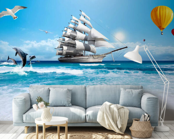 Red hot air balloon in the sky Wall murals Red hot air balloon in the sky