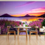 Wall murals Path leading to a lake with purple flowers