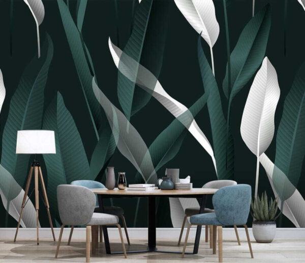 Tropical leaves create elegant pattern Wall murals Tropical leaves create elegant pattern