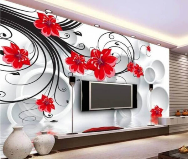 Red flower on a black and white background Wall murals Red flower on a black and white background