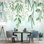 Wall murals Watercolor leaves create serene pattern.