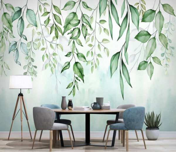 Watercolor leaves create serene pattern Wall murals Watercolor leaves create serene pattern