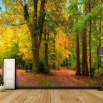 Wall murals Colorful autumn forest with winding path.