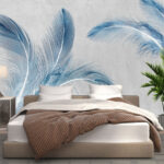 Wall murals Delicate blue feathers on gray background.