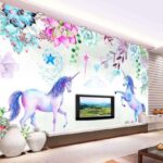 Wall murals Watercolor unicorns and flowers