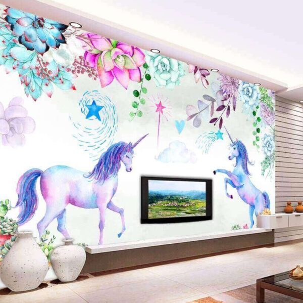 Wall murals Watercolor unicorns and flowers Wall murals Watercolor unicorns and flowers