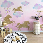 Wall murals Unicorns and clouds with hearts and clouds