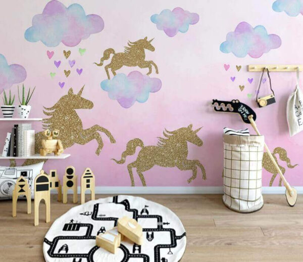 Wall murals Unicorns and clouds with hearts and clouds Wall murals Unicorns and clouds with hearts and clouds