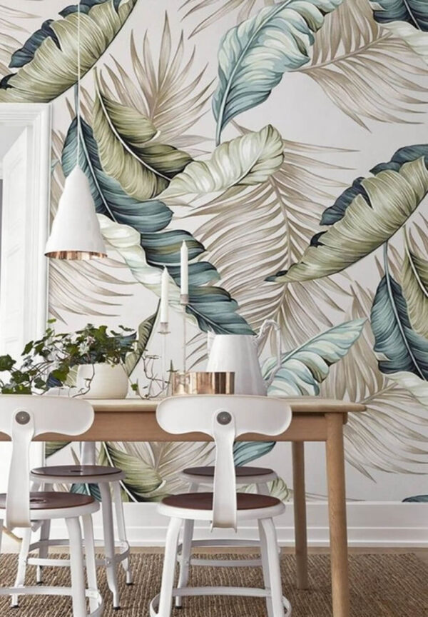 Elegant monochrome tropical leaf pattern Wall murals Elegant monochrome tropical leaf pattern