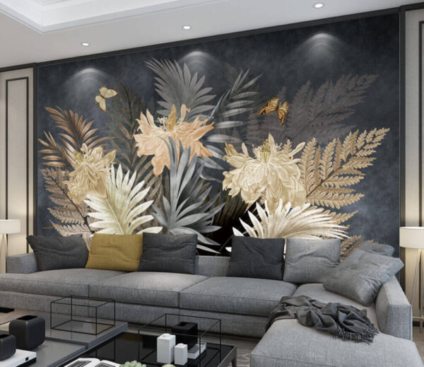 Butterflies amid elegant floral shades Wall murals Butterflies amid elegant floral shades