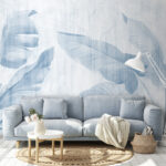 Wall murals Blue banana leaves with textured background.