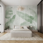 Wall murals Green leaves on textured background