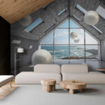 Wall murals White sphere in a concrete room