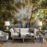 Wall murals Majestic tree capturing sunlight's essence