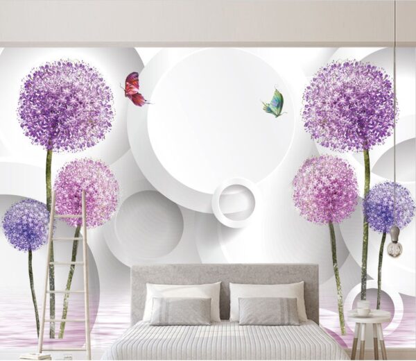 Wall murals Wallpaper with purple flowers and butterflies Wall murals Wallpaper with purple flowers and butterflies