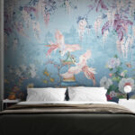 Wall murals Elegant birds amidst blossoming flora.