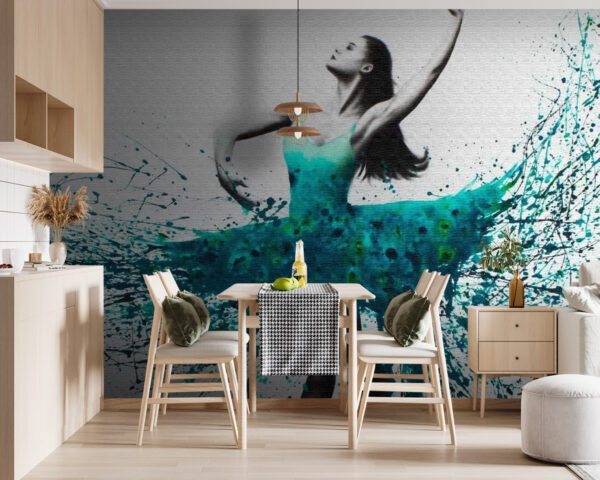 Wall murals Woman dancing in a blue dress Wall murals Woman dancing in a blue dress