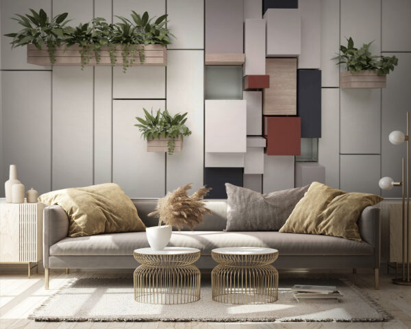 Wall murals Wall with plants and boxes Wall murals Wall with plants and boxes