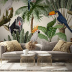 Wall murals Pattern of tropical plants and birds