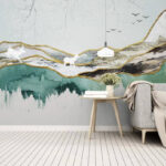 Wall murals Painting of a deer and mountains