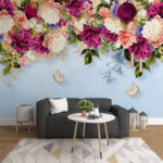 Wall murals Group of flowers with butterflies