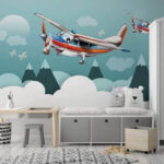 Wall murals Cartoon airplane flying in the sky