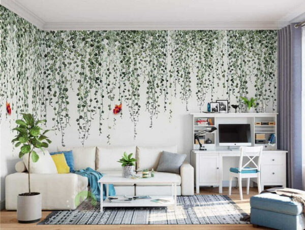 Wall murals Butterfly and vines with leaves Wall murals Butterfly and vines with leaves