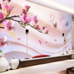 Wall murals Pink flowers and butterflies