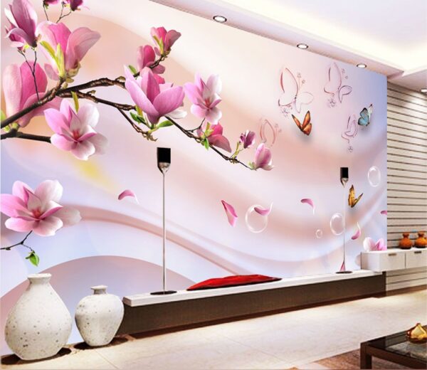 Wall murals Pink flowers and butterflies Wall murals Pink flowers and butterflies