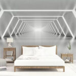 Wall murals Futuristic glowing tunnel perspective view.
