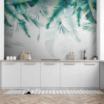 Wall murals Tropical leaves painted in watercolor
