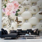 Wall murals Roses and butterflies on diamond pattern.