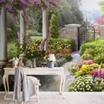 Wall murals Enchanting garden path with flowers.