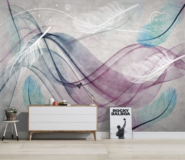 Wall murals Colorful feathers on a white surface Wall murals Colorful feathers on a white surface