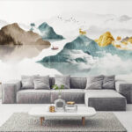 Wall murals Mountain serenity with a lone boat.