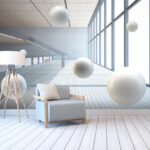 Wall murals White ball on a wood floor