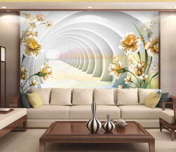 Floral patterns with tunnel illusion Wall murals Floral patterns with tunnel illusion