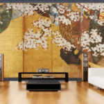 Wall murals Cherry blossoms and ornate kimono patterns