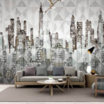 Wall murals Abstract geometric city skyline design.