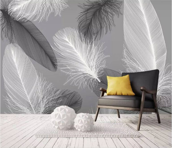 Delicate feathers on gray background Wall murals Delicate feathers on gray background