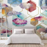 Wall murals Colorful feathers and hexagons