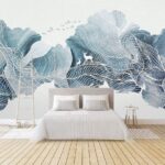 Wall murals Drawing of a landscape with birds