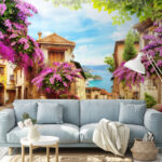 Wall murals Charming street with vibrant flowers.