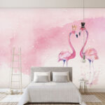 Wall murals Two flamingos with crown and crown on their head