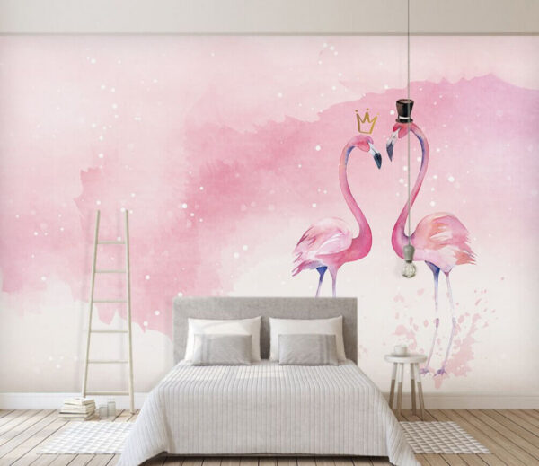 Wall murals Two flamingos with crown and crown on their head