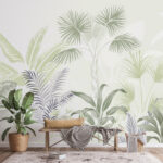 Wall murals Tropical leaves illustration in soft hues.